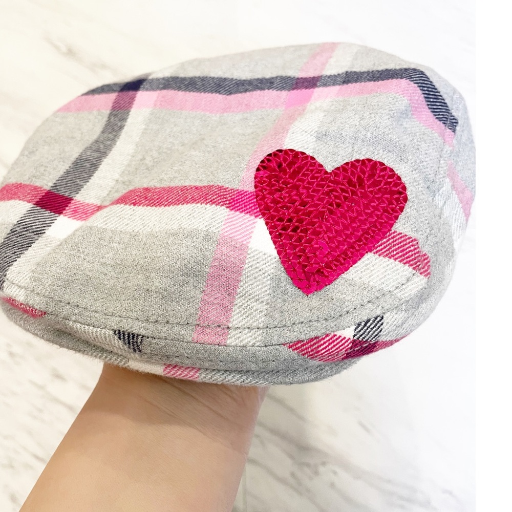 NWT Gymboree Plaid Newsboy Cap Glitter Heart Girls Hat Size 5-7